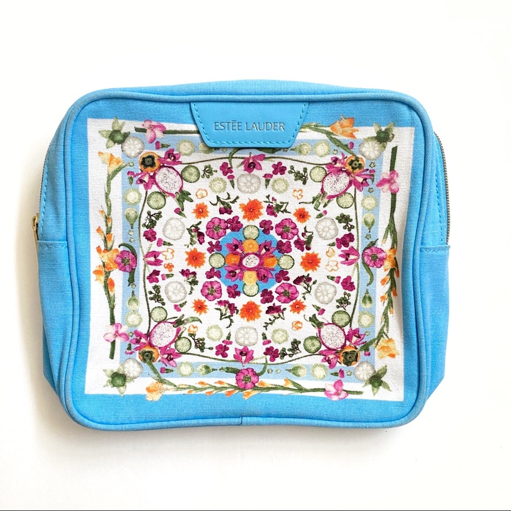 NEW Estee Lauder blue floral cosmetic toiletry bag